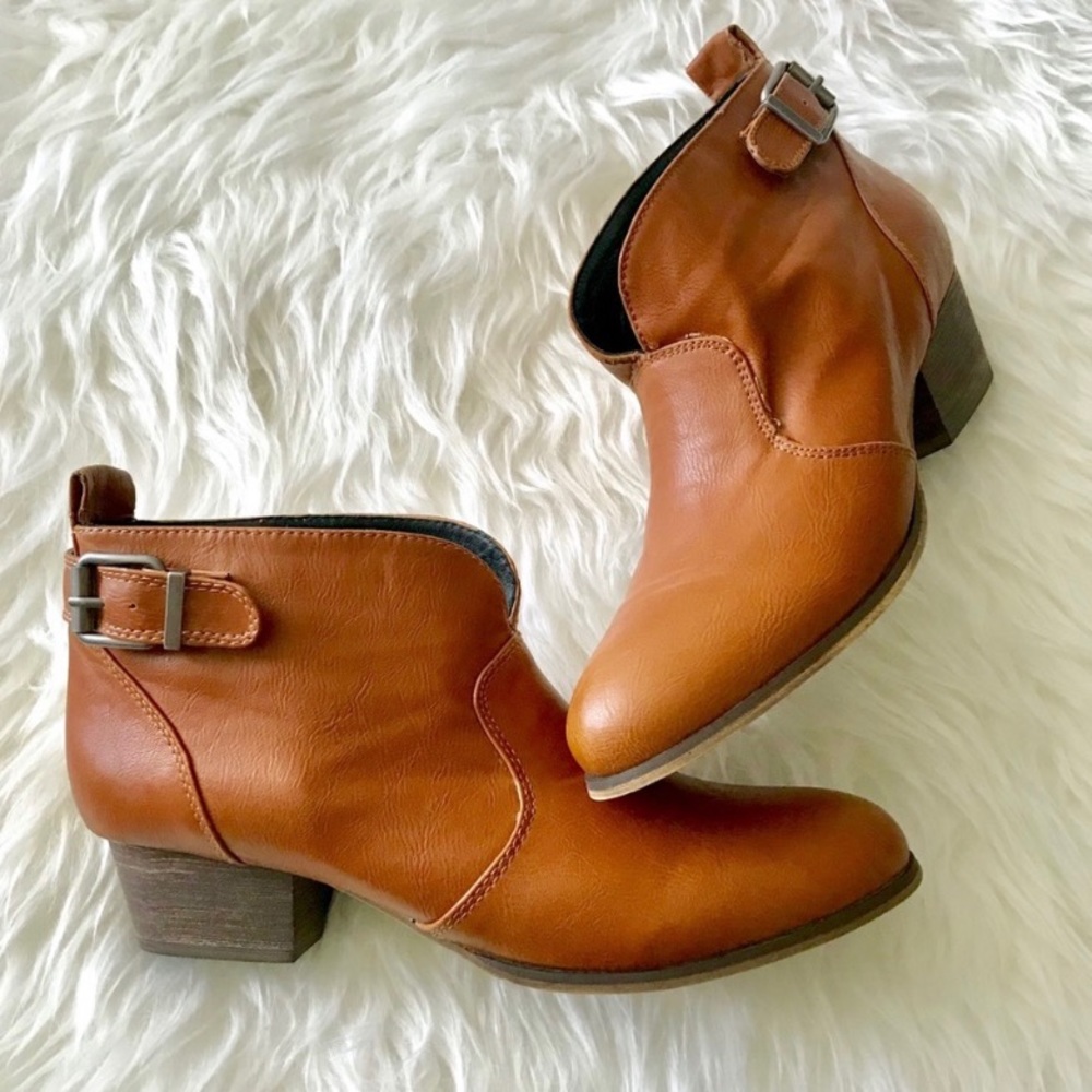 Chelsea Crew Angelina Cognac Buckle Ankle Booties